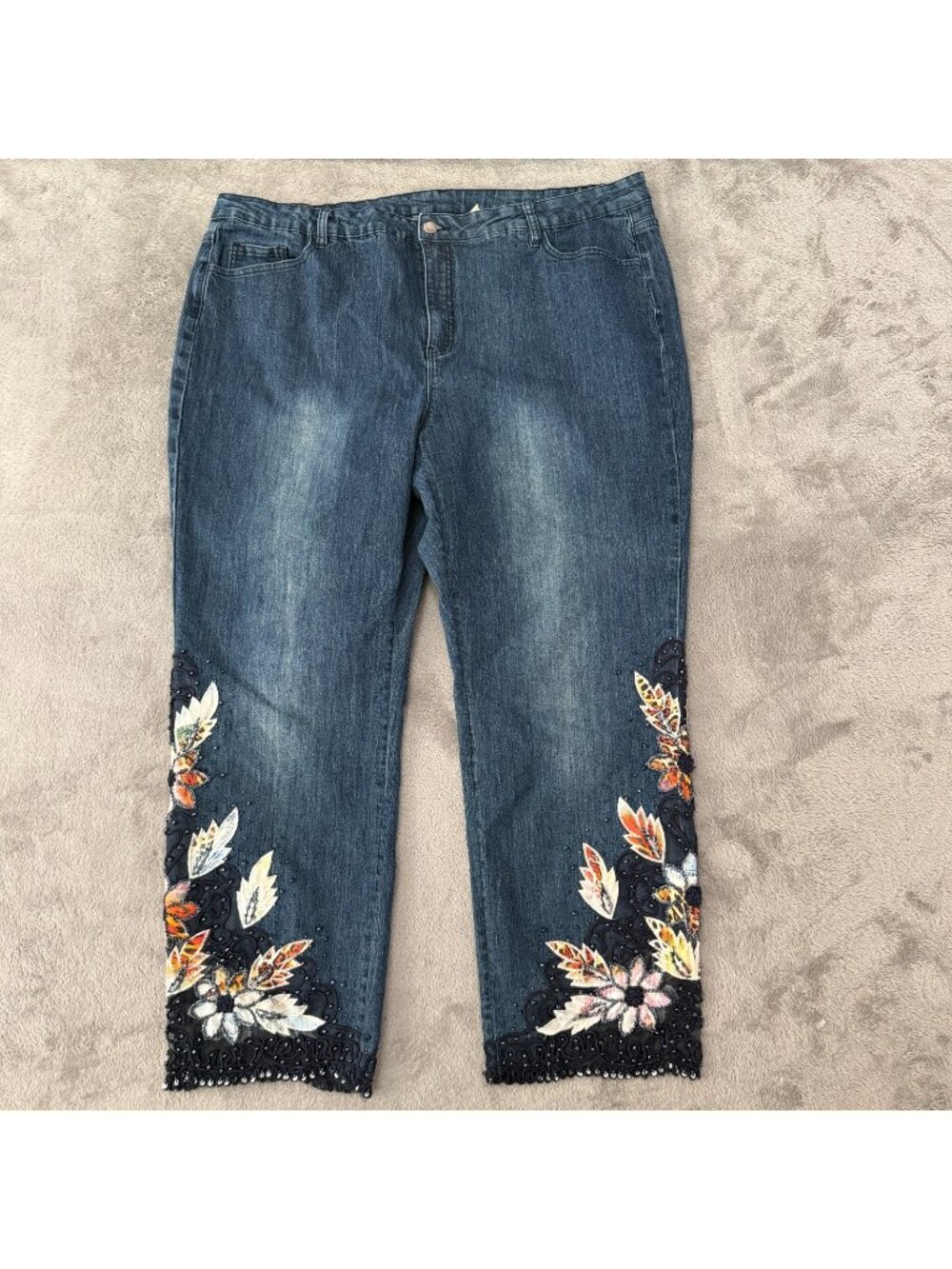 Soft Surroundings Jeans 22W 22 W Beaded Embellished Straight Leg High Rise